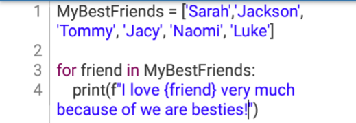 Completed for loop code