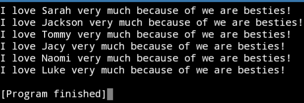 For loop terminal output