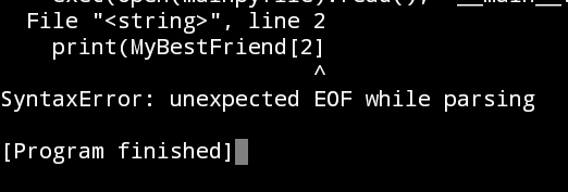 Terminal output for missing parenthesis