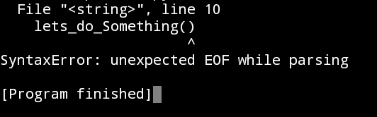 Terminal EOF error for try block
